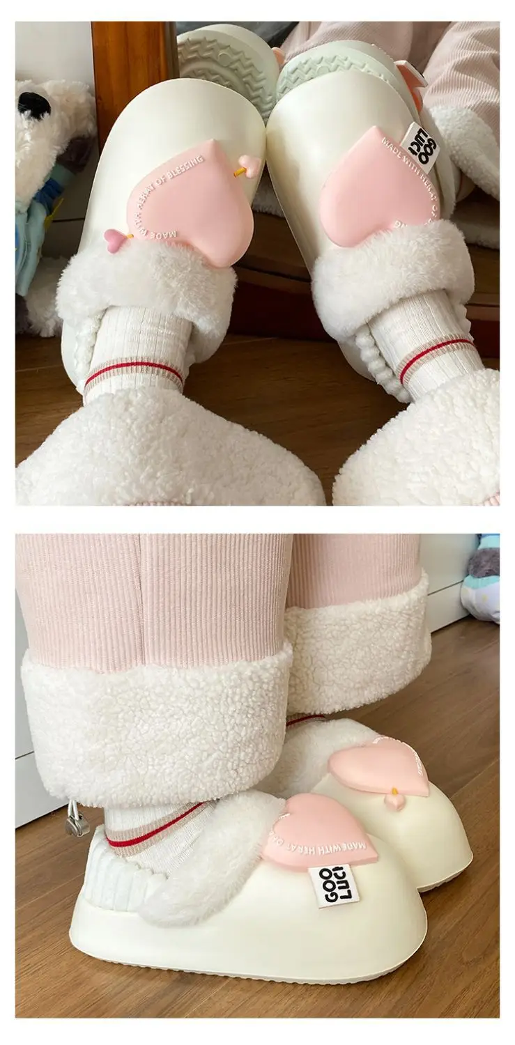 Women's Pink Heart Furry Slippers Winter Warm — feature 15