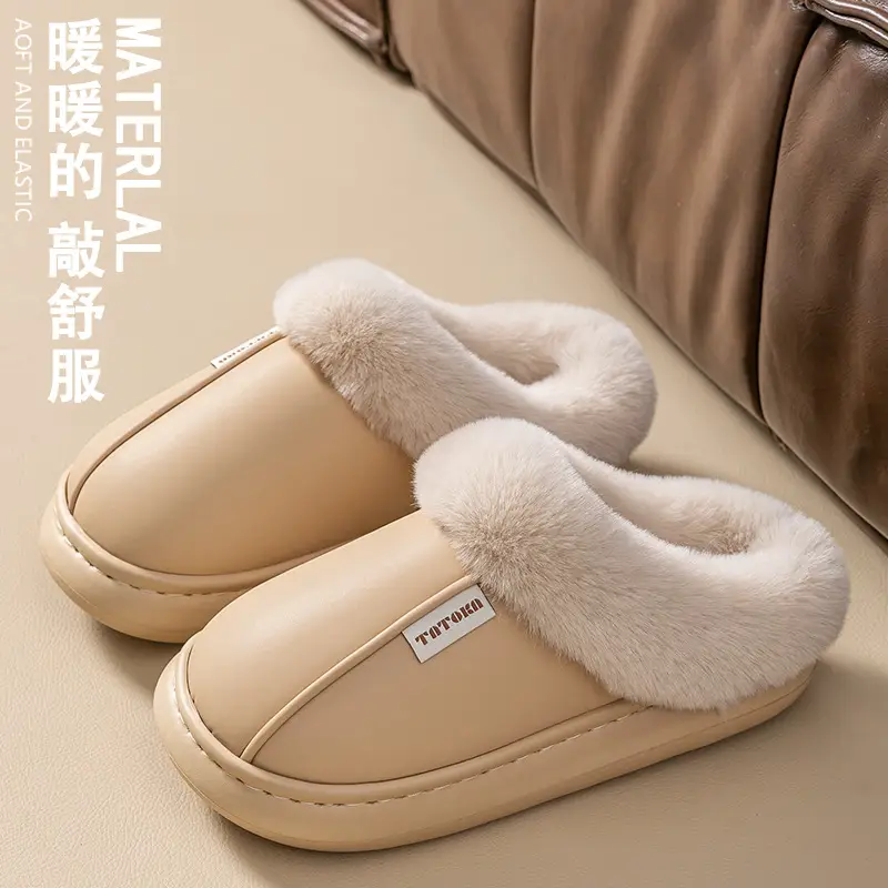 2025 Winter Plush Fleece Lined Slippers for Men Waterproof Warm - Image 2