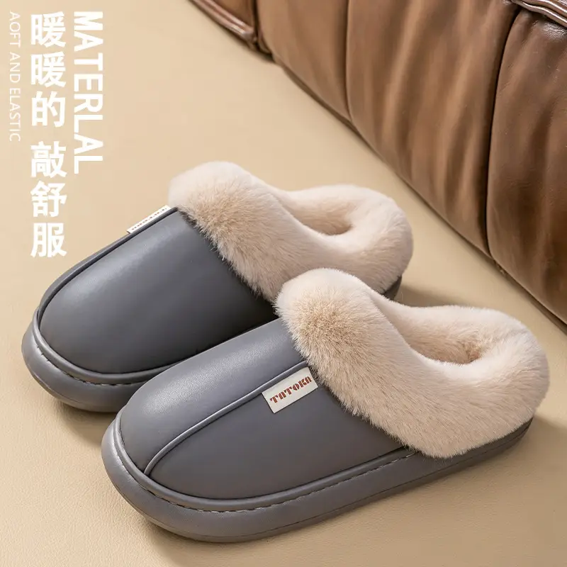 2025 Winter Plush Fleece Lined Slippers for Men Waterproof Warm - Image 4