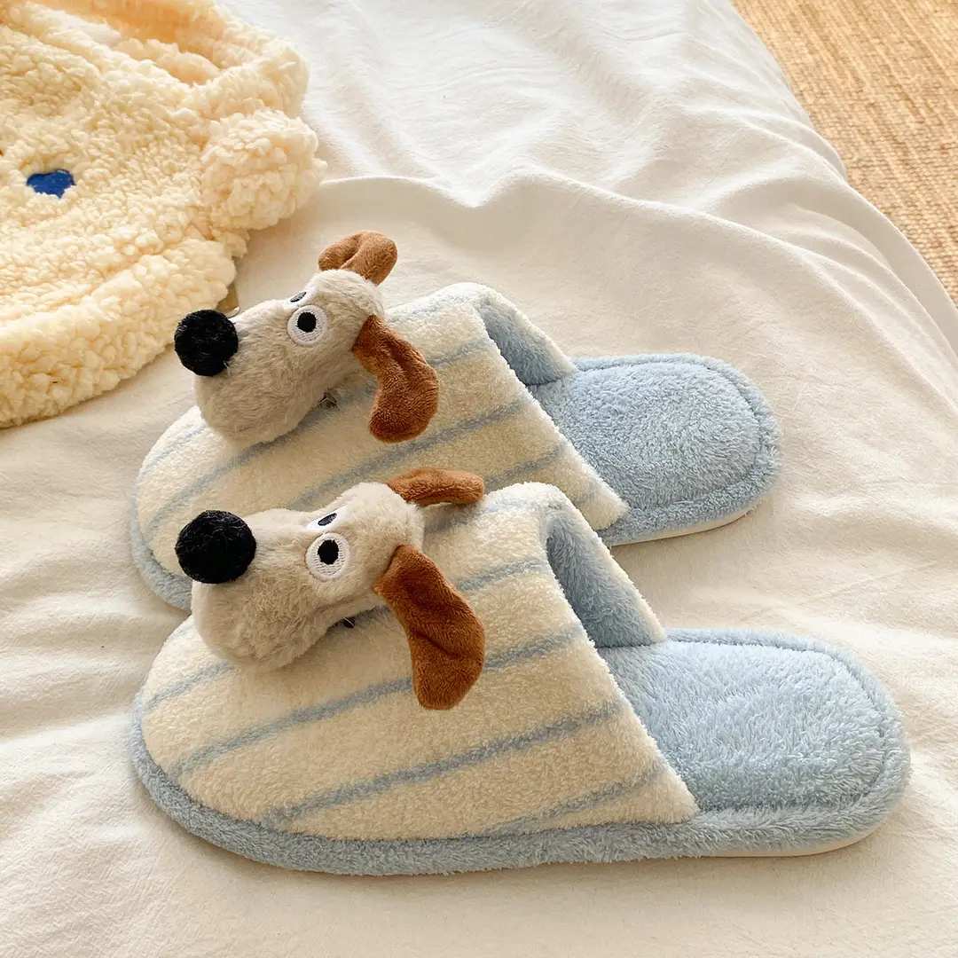 Fashionable and Versatile Cartoon Cute Puppy Floor Mop Home 2025 Winter New Thick-Soled Warm Cotton Slippers for Women