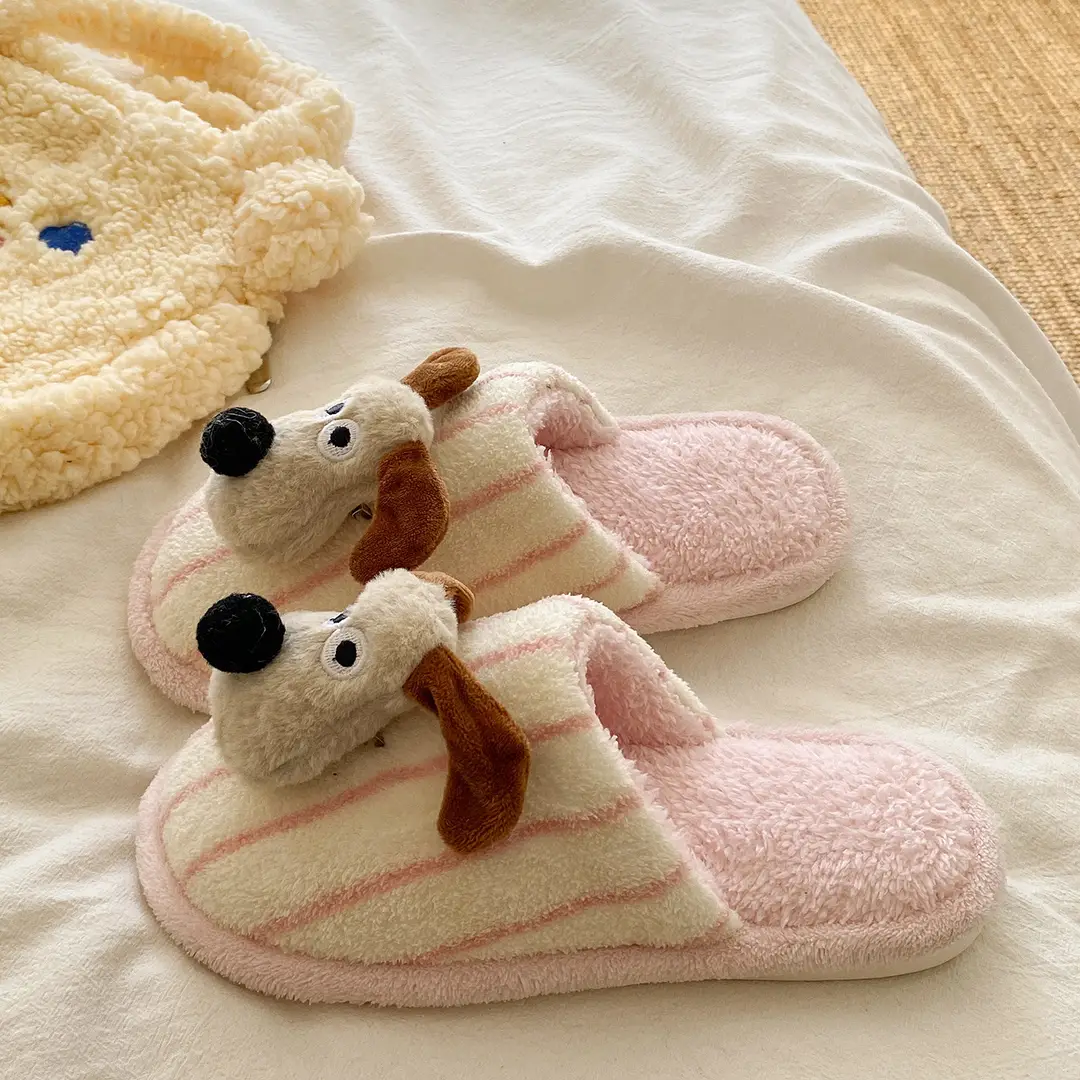 Fashionable and Versatile Cartoon Cute Puppy Floor Mop Home 2025 Winter New Thick-Soled Warm Cotton Slippers for Women