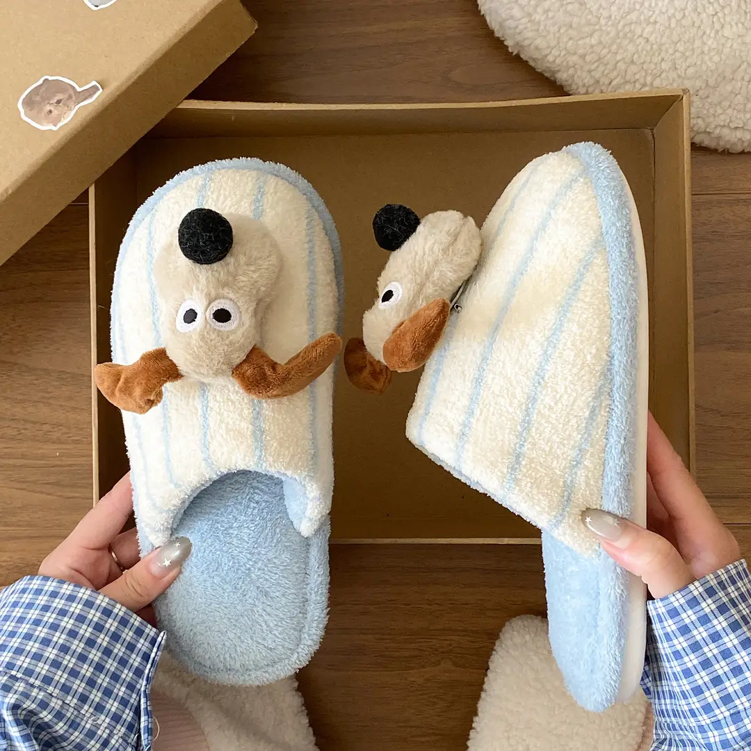 Fashionable and Versatile Cartoon Cute Puppy Floor Mop Home 2025 Winter New Thick-Soled Warm Cotton Slippers for Women