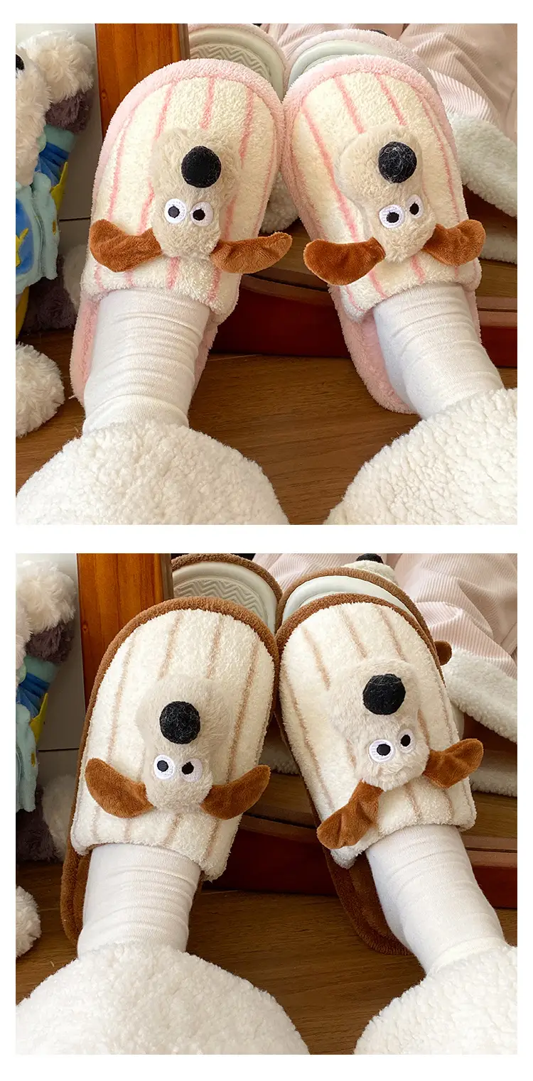 Fashionable and Versatile Cartoon Cute Puppy Floor Mop Home 2025 Winter New Thick-Soled Warm Cotton Slippers for Women — feature 1