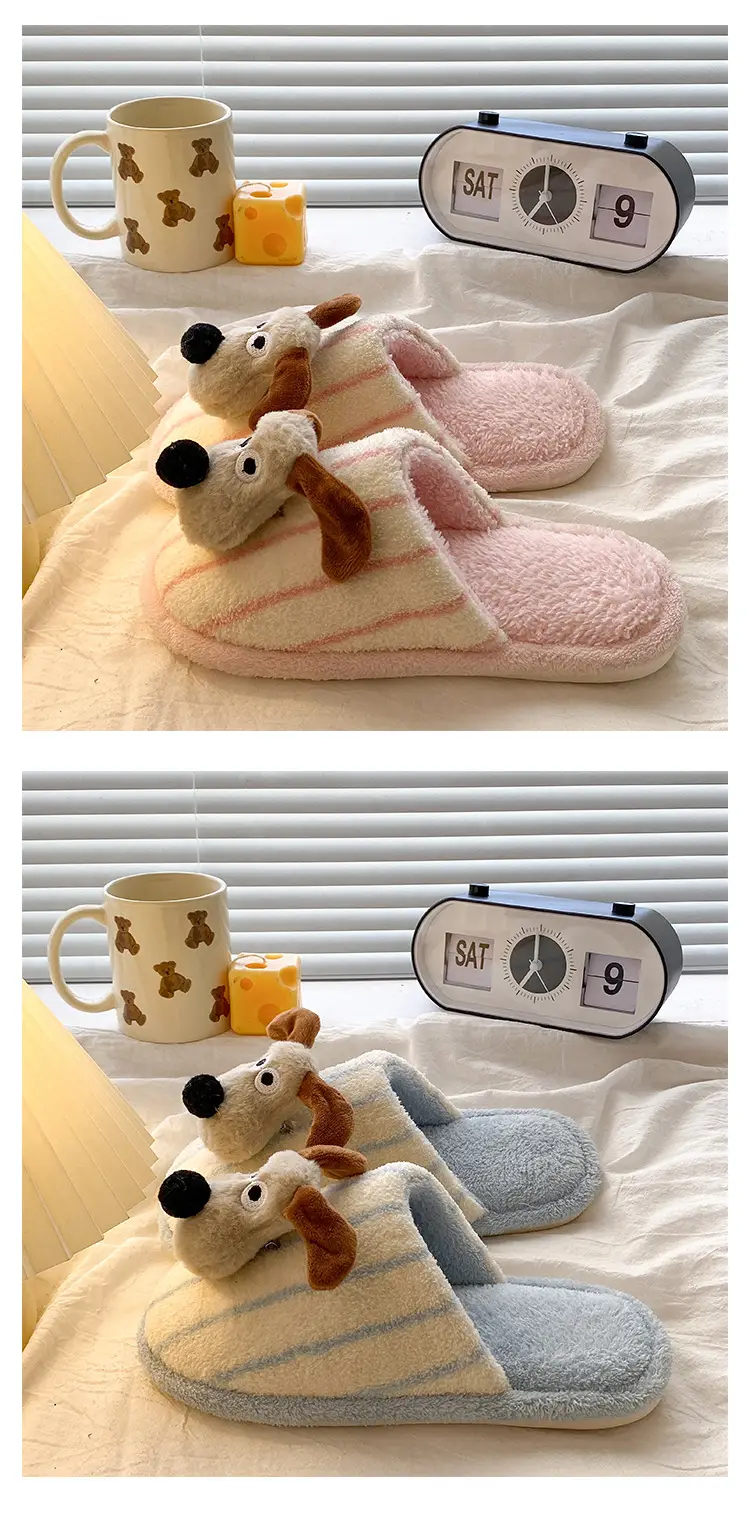 Fashionable and Versatile Cartoon Cute Puppy Floor Mop Home 2025 Winter New Thick-Soled Warm Cotton Slippers for Women — feature 10