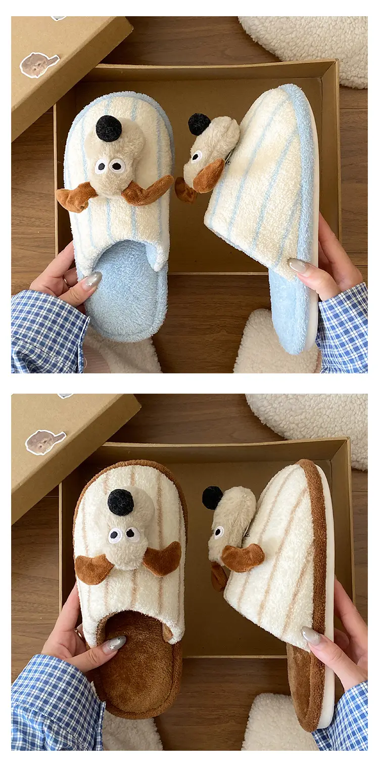 Fashionable and Versatile Cartoon Cute Puppy Floor Mop Home 2025 Winter New Thick-Soled Warm Cotton Slippers for Women — feature 11