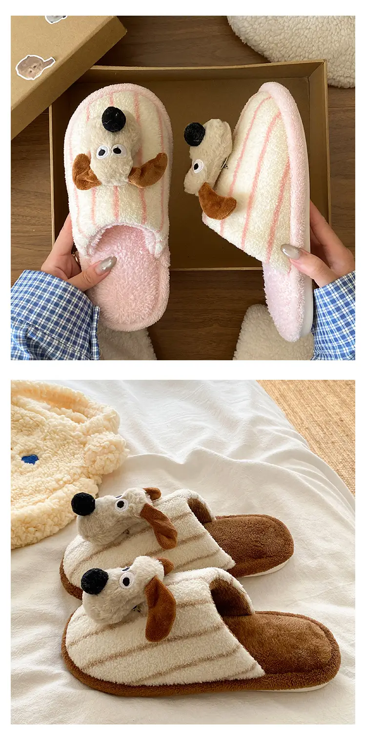 Fashionable and Versatile Cartoon Cute Puppy Floor Mop Home 2025 Winter New Thick-Soled Warm Cotton Slippers for Women — feature 12