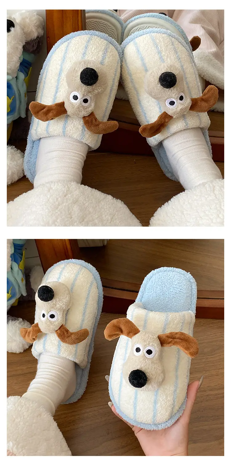 Fashionable and Versatile Cartoon Cute Puppy Floor Mop Home 2025 Winter New Thick-Soled Warm Cotton Slippers for Women — feature 2