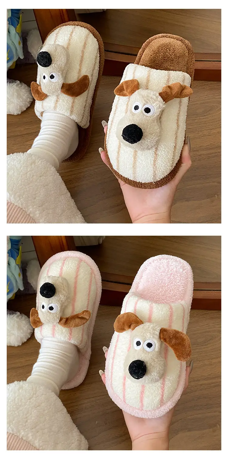 Fashionable and Versatile Cartoon Cute Puppy Floor Mop Home 2025 Winter New Thick-Soled Warm Cotton Slippers for Women — feature 3