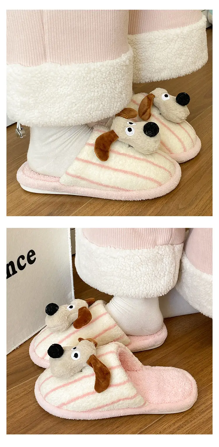 Fashionable and Versatile Cartoon Cute Puppy Floor Mop Home 2025 Winter New Thick-Soled Warm Cotton Slippers for Women — feature 4