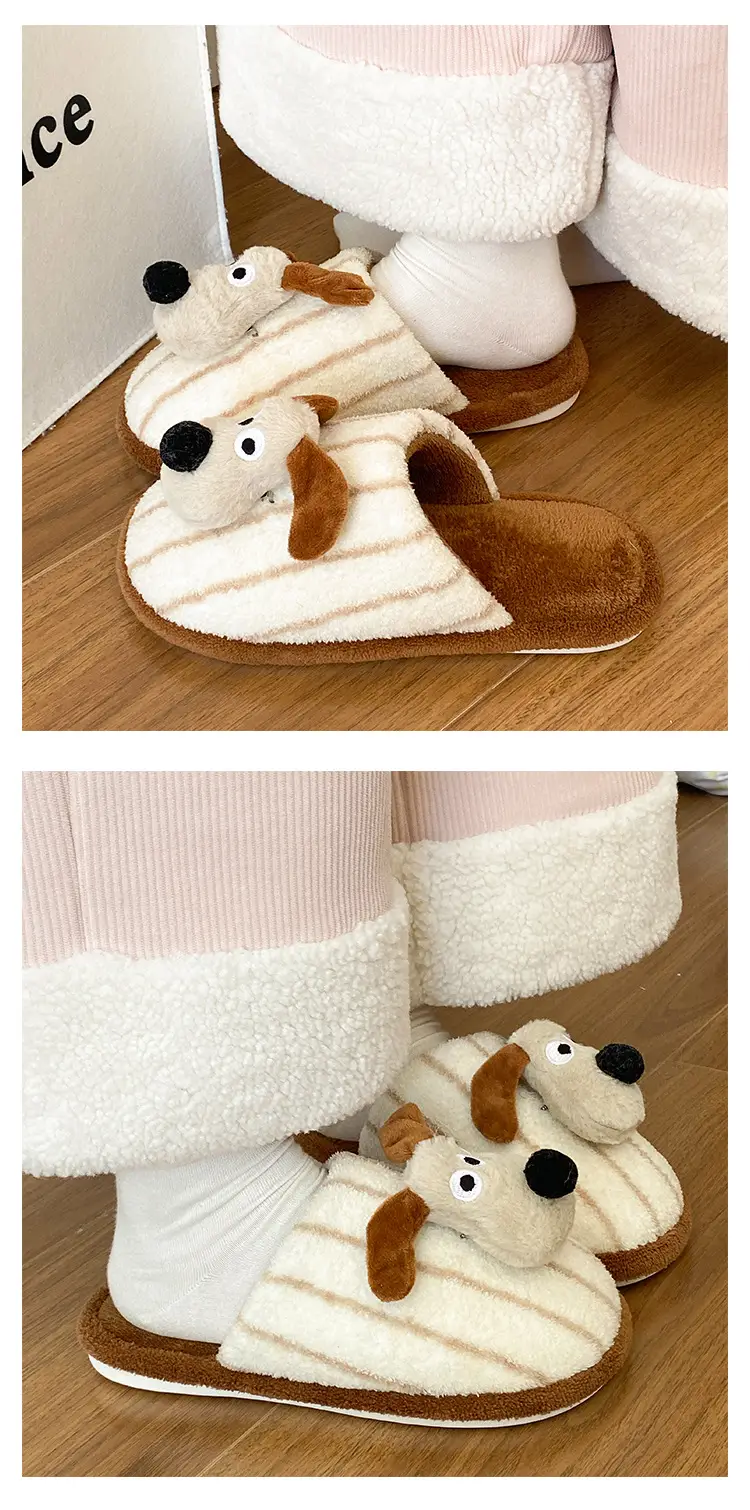 Fashionable and Versatile Cartoon Cute Puppy Floor Mop Home 2025 Winter New Thick-Soled Warm Cotton Slippers for Women — feature 5