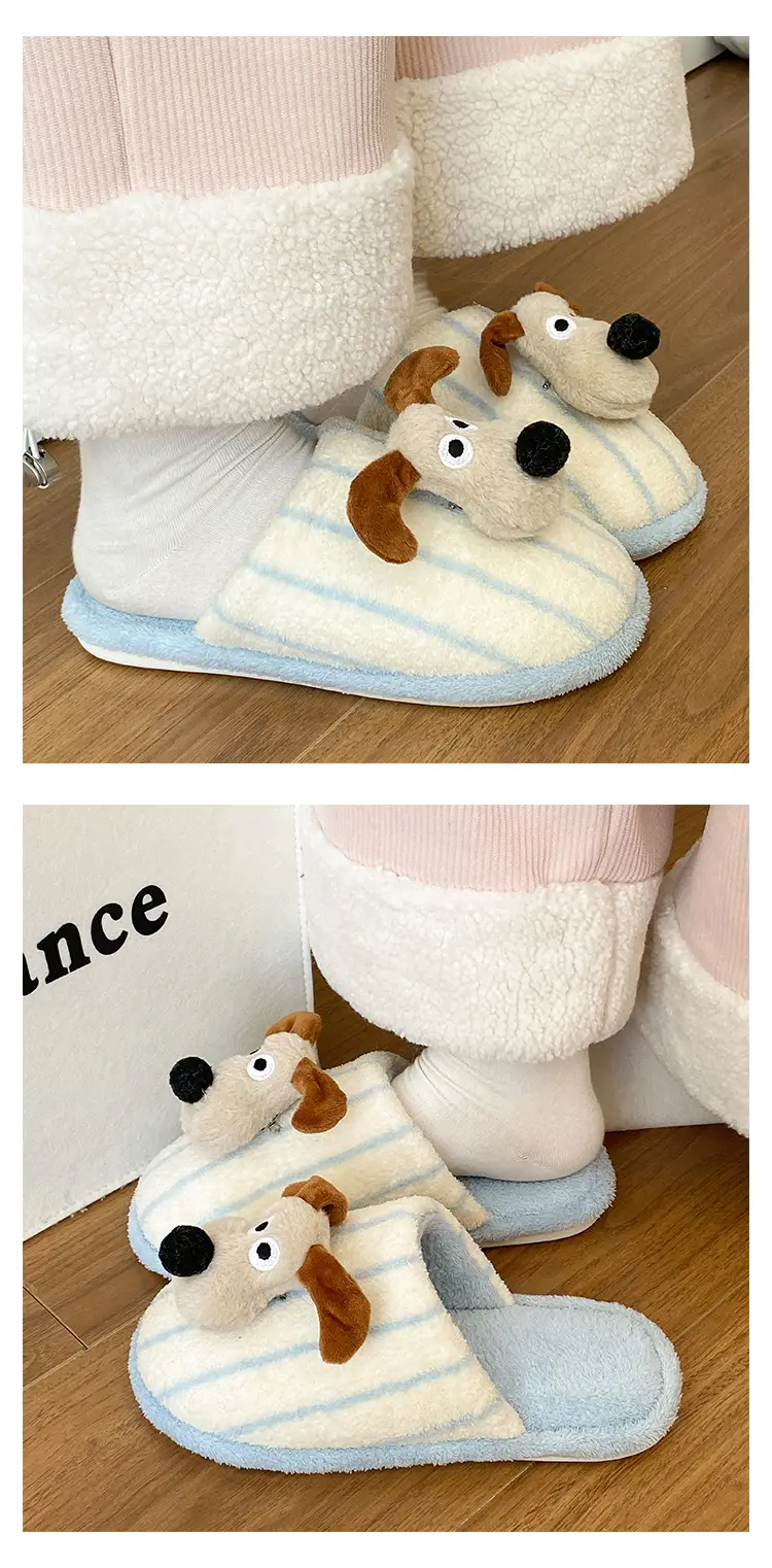 Fashionable and Versatile Cartoon Cute Puppy Floor Mop Home 2025 Winter New Thick-Soled Warm Cotton Slippers for Women — feature 6