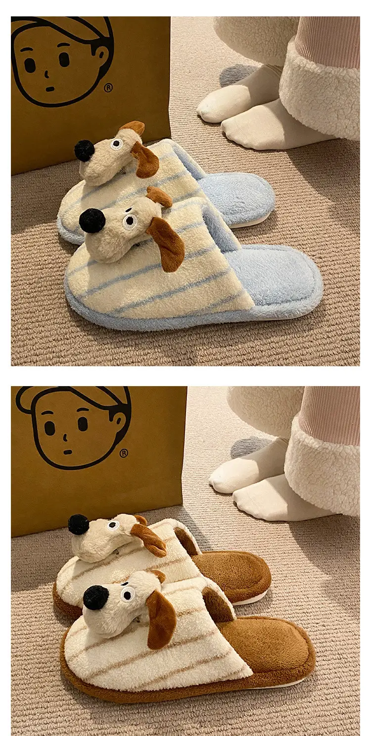 Fashionable and Versatile Cartoon Cute Puppy Floor Mop Home 2025 Winter New Thick-Soled Warm Cotton Slippers for Women — feature 7