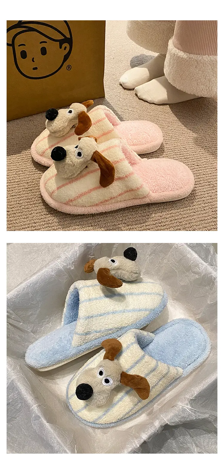 Fashionable and Versatile Cartoon Cute Puppy Floor Mop Home 2025 Winter New Thick-Soled Warm Cotton Slippers for Women — feature 8