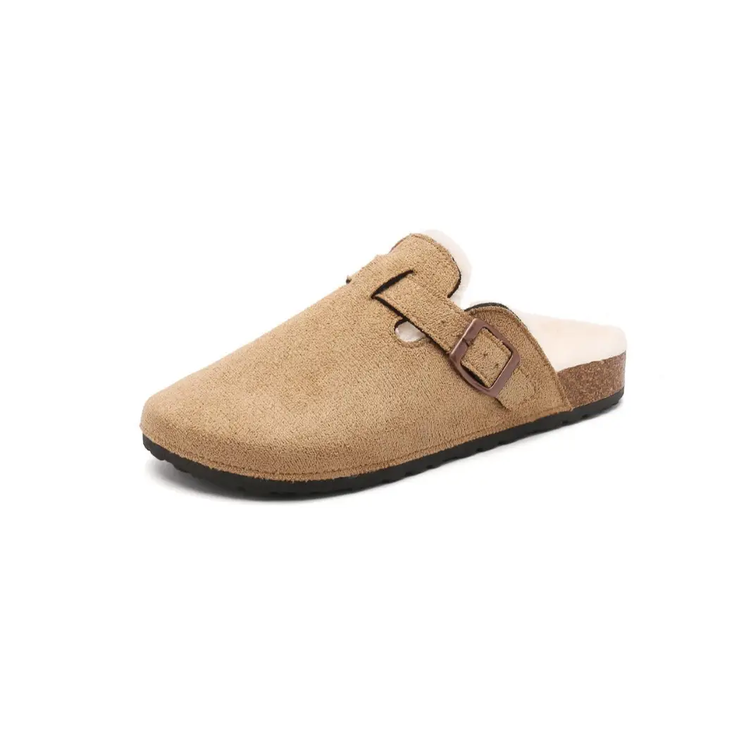 Trendy Furry Birkenstock Style Closed-Toe Mules for Women, New Autumn/Winter Non-Slip Warm Plush Slip-On Cotton Slippers for Men