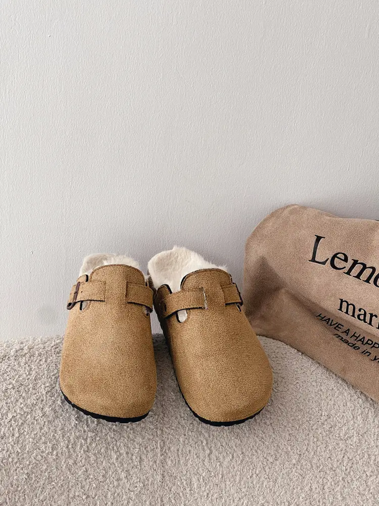 Trendy Furry Birkenstock Style Closed-Toe Mules for Women, New Autumn/Winter Non-Slip Warm Plush Slip-On Cotton Slippers for Men — feature 17