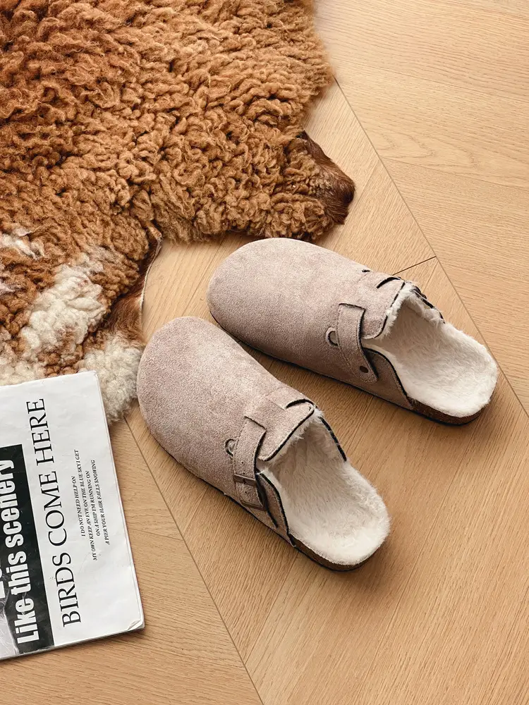 Trendy Furry Birkenstock Style Closed-Toe Mules for Women, New Autumn/Winter Non-Slip Warm Plush Slip-On Cotton Slippers for Men — feature 19