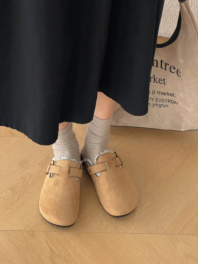 Trendy Furry Birkenstock Style Closed-Toe Mules for Women, New Autumn/Winter Non-Slip Warm Plush Slip-On Cotton Slippers for Men — feature 4