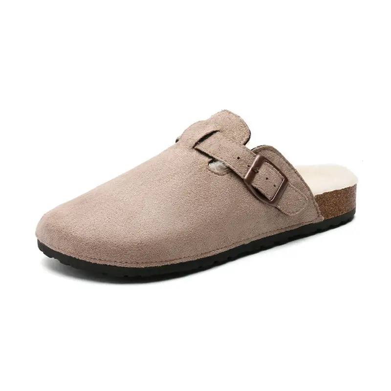 Trendy Furry Birkenstock Style Closed-Toe Mules for Women, New Autumn/Winter Non-Slip Warm Plush Slip-On Cotton Slippers for Men