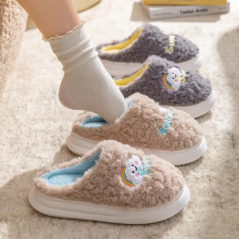Women's Pink Bear Embroidered Soft Slippers Winter - Image 17