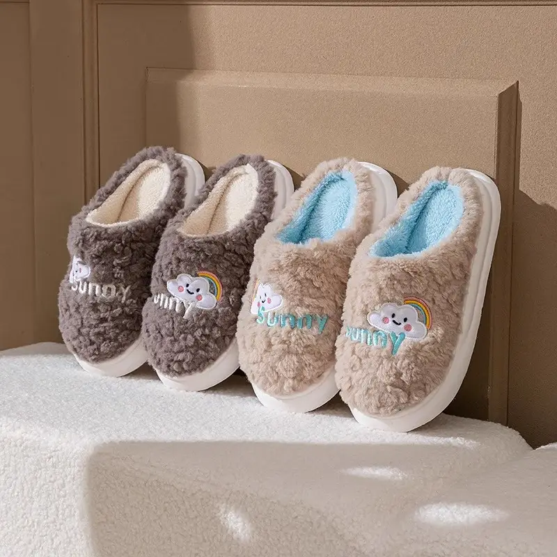 Women's Pink Bear Embroidered Soft Slippers Winter - Image 18