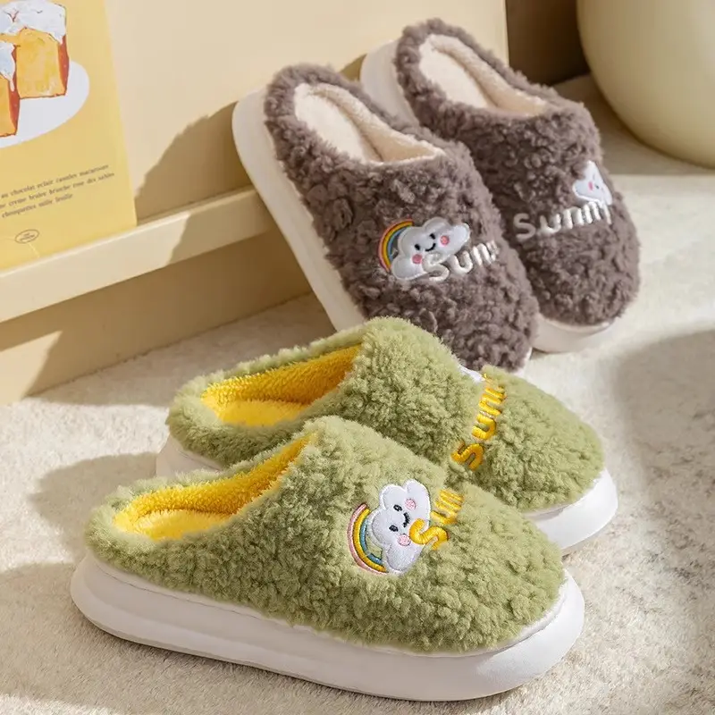 Women's Pink Bear Embroidered Soft Slippers Winter - Image 19