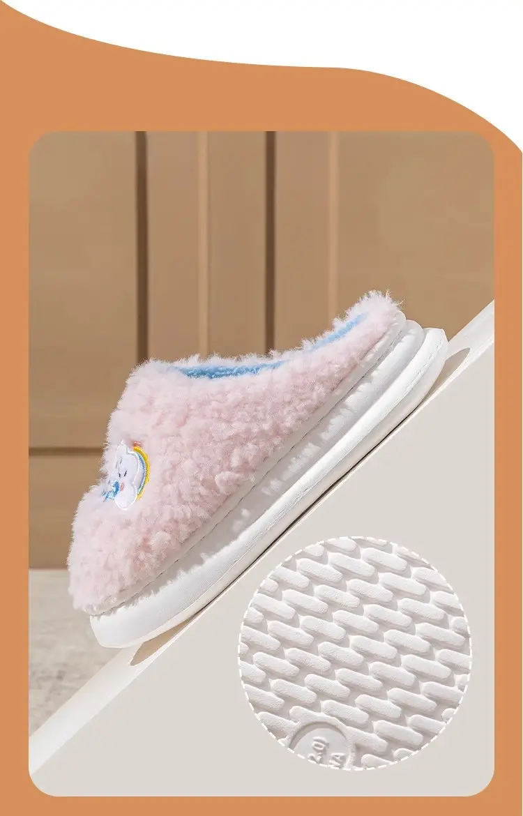 Women's Pink Bear Embroidered Soft Slippers Winter — feature 13