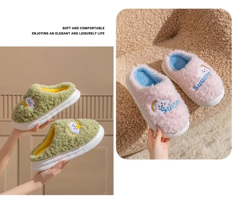 Women's Pink Bear Embroidered Soft Slippers Winter — feature 19