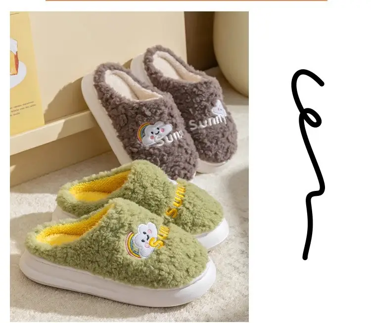 Women's Pink Bear Embroidered Soft Slippers Winter — feature 23