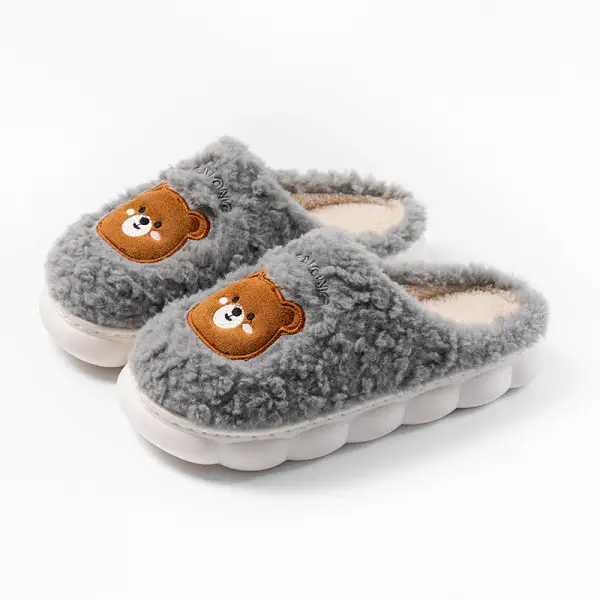 Women's Pink Bear Embroidered Soft Slippers Winter - Image 10