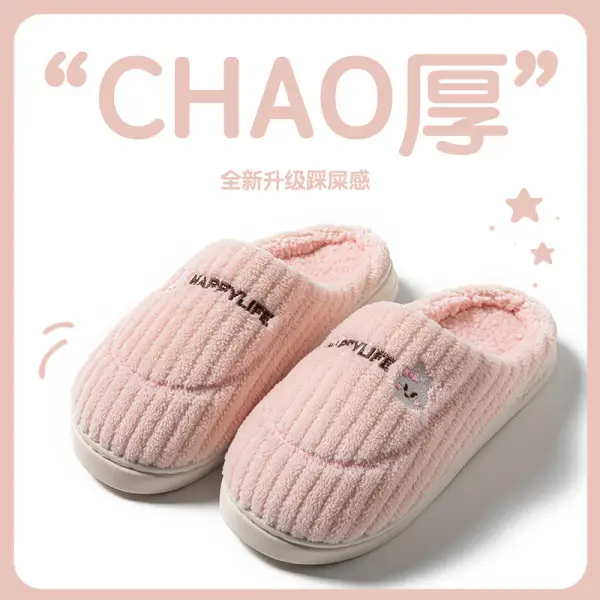 Women's Pink Bear Embroidered Soft Slippers Winter - Image 11
