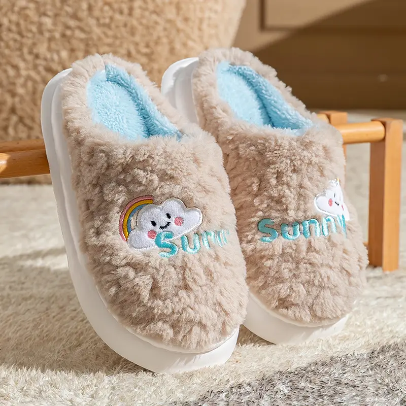 Women's Pink Bear Embroidered Soft Slippers Winter - Image 2