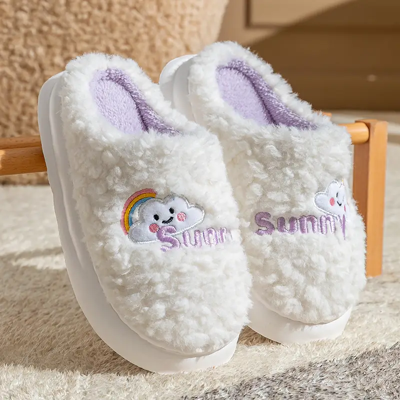 Women's Pink Bear Embroidered Soft Slippers Winter - Image 3