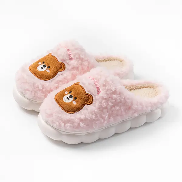 Women's Pink Bear Embroidered Soft Slippers Winter - Image 7