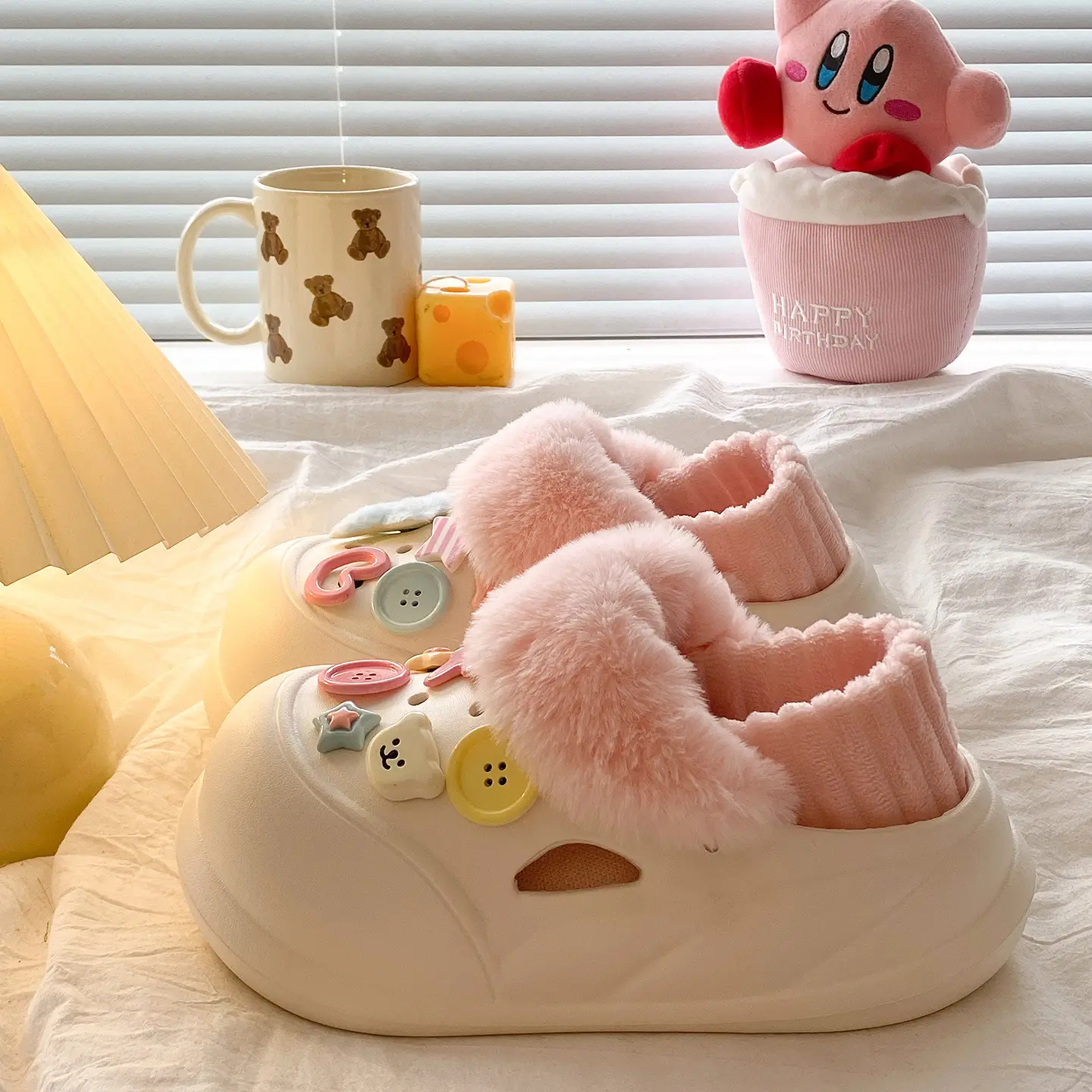 Warm Button-Decorated Women's Winter Slippers