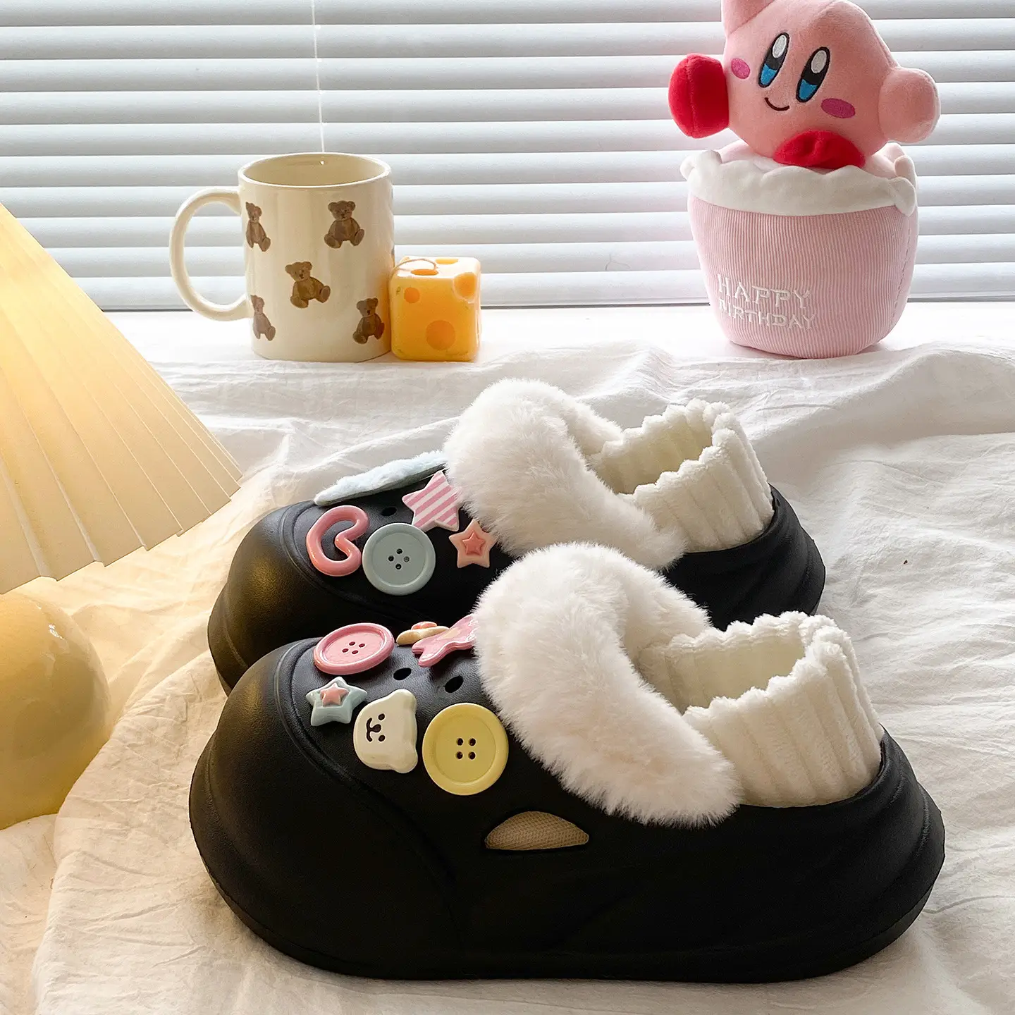 Warm Button-Decorated Women's Winter Slippers