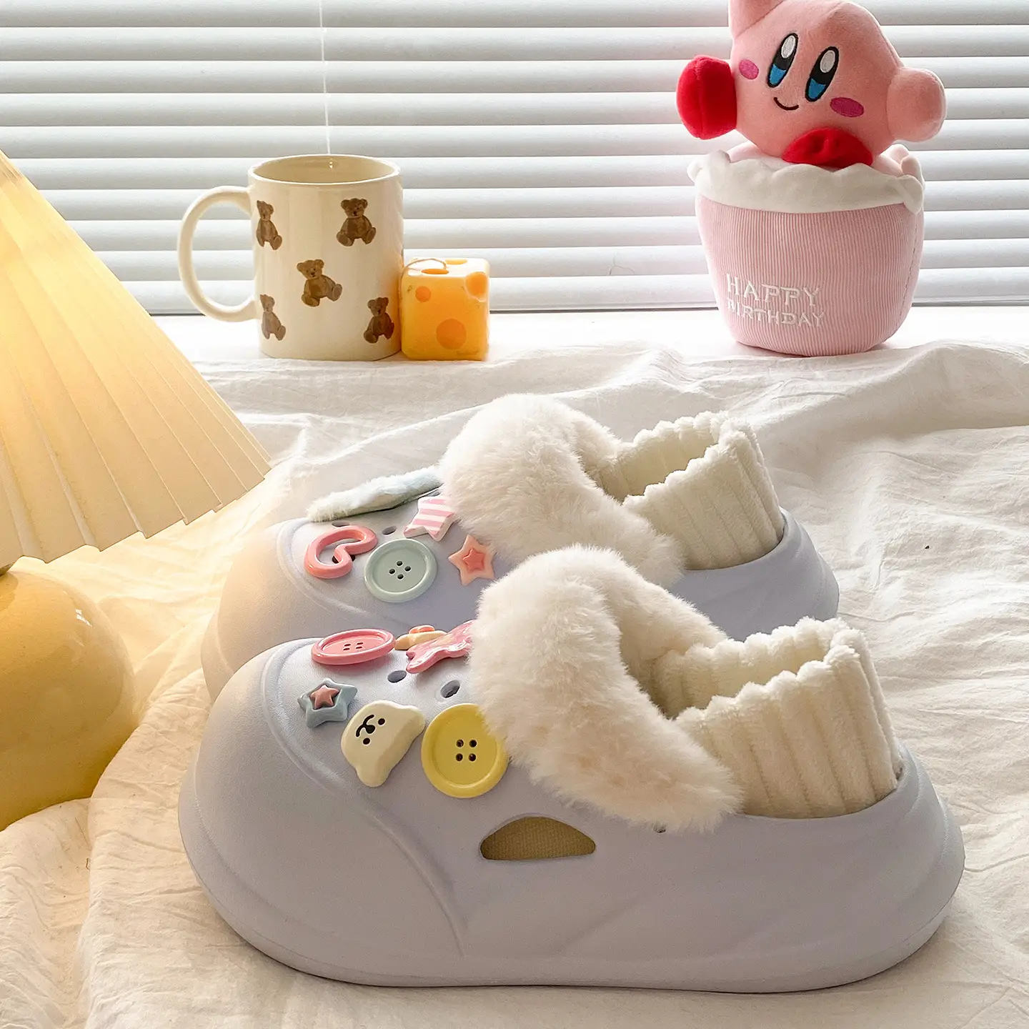 Warm Button-Decorated Women's Winter Slippers