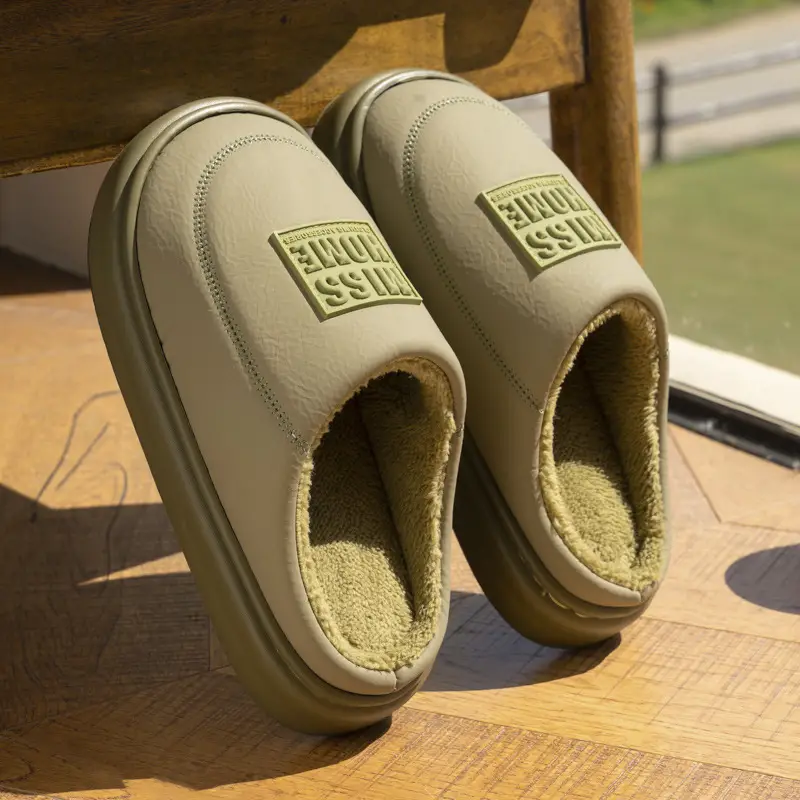 Japanese-Style Light Luxury Cotton Slippers for Women, Autumn and Winter New Warm Couple Home Soft-Soled Non-Slip Thick-Soled Men's Cotton Shoes - Image 2