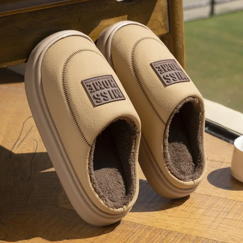 Japanese-Style Light Luxury Cotton Slippers for Women, Autumn and Winter New Warm Couple Home Soft-Soled Non-Slip Thick-Soled Men's Cotton Shoes - Image 4