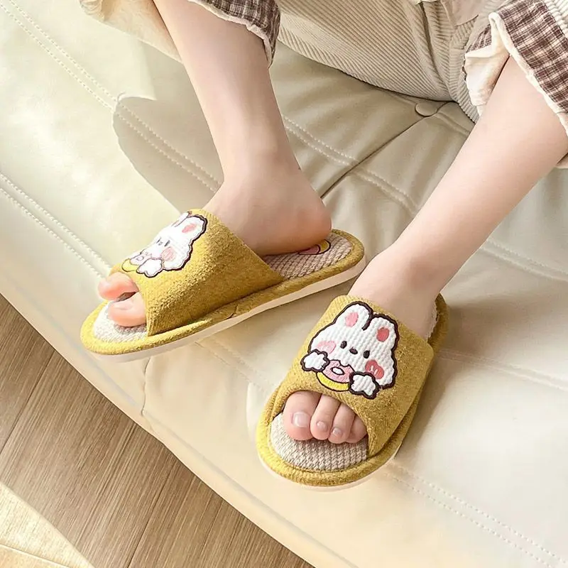 Linen Slippers for Women, Spring, Summer, and Autumn, for Home Use, Indoor, Cartoon Cute, Cotton and Linen, Silent Cotton, Home Couple Slippers, Summer Men's Slippers