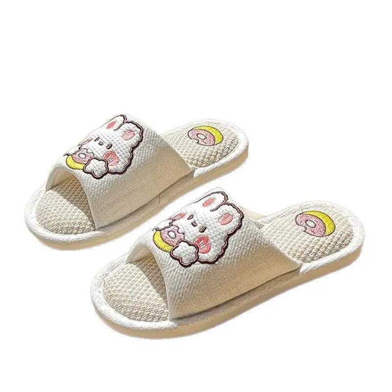 Linen Slippers for Women, Spring, Summer, and Autumn, for Home Use, Indoor, Cartoon Cute, Cotton and Linen, Silent Cotton, Home Couple Slippers, Summer Men's Slippers