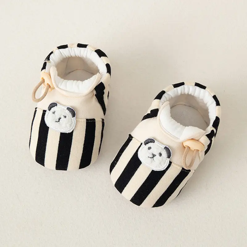Baby Cartoon Embroidered Cotton Shoes Black White