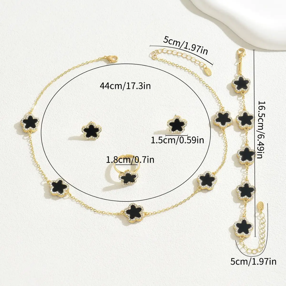 Gold Plated Black Stone Flower Necklace Set for Women
