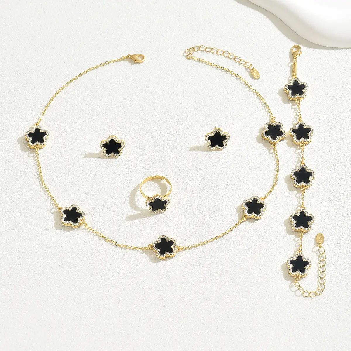 Gold Plated Black Stone Flower Necklace Set for Women — feature 3