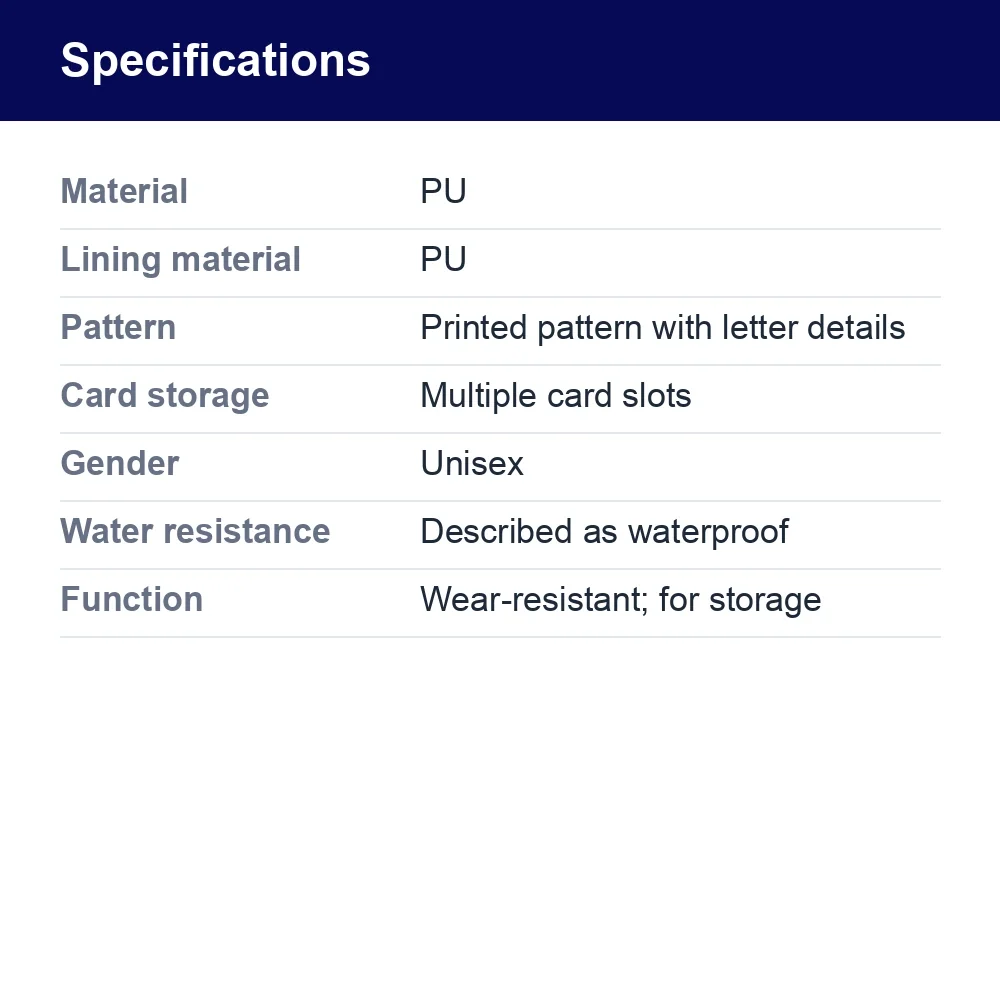 Printed PU Card Holder With Multiple Card Slots – specifications