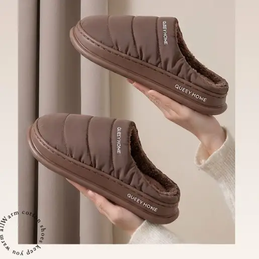 Cotton Slippers Men's Autumn and Winter 2025 New down Cloth Home Indoor Non-Slip Couple Warm Plush Slippers Women