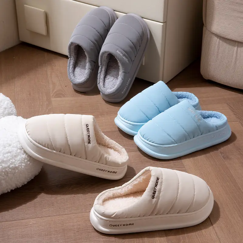 Cotton Slippers Men's Autumn and Winter 2025 New down Cloth Home Indoor Non-Slip Couple Warm Plush Slippers Women