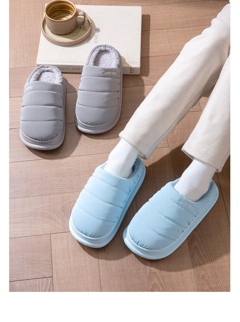 Cotton Slippers Men's Autumn and Winter 2025 New down Cloth Home Indoor Non-Slip Couple Warm Plush Slippers Women — feature 11