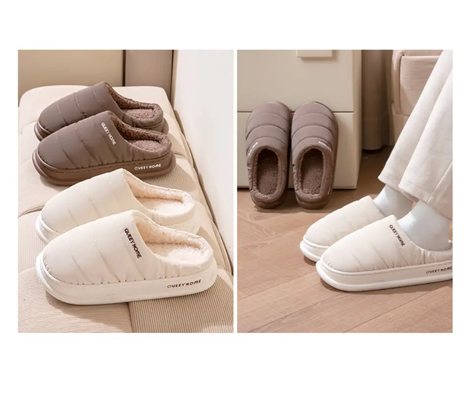 Cotton Slippers Men's Autumn and Winter 2025 New down Cloth Home Indoor Non-Slip Couple Warm Plush Slippers Women — feature 9