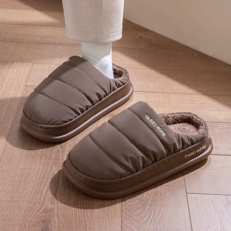 Cotton Slippers Men's Autumn and Winter 2025 New down Cloth Home Indoor Non-Slip Couple Warm Plush Slippers Women