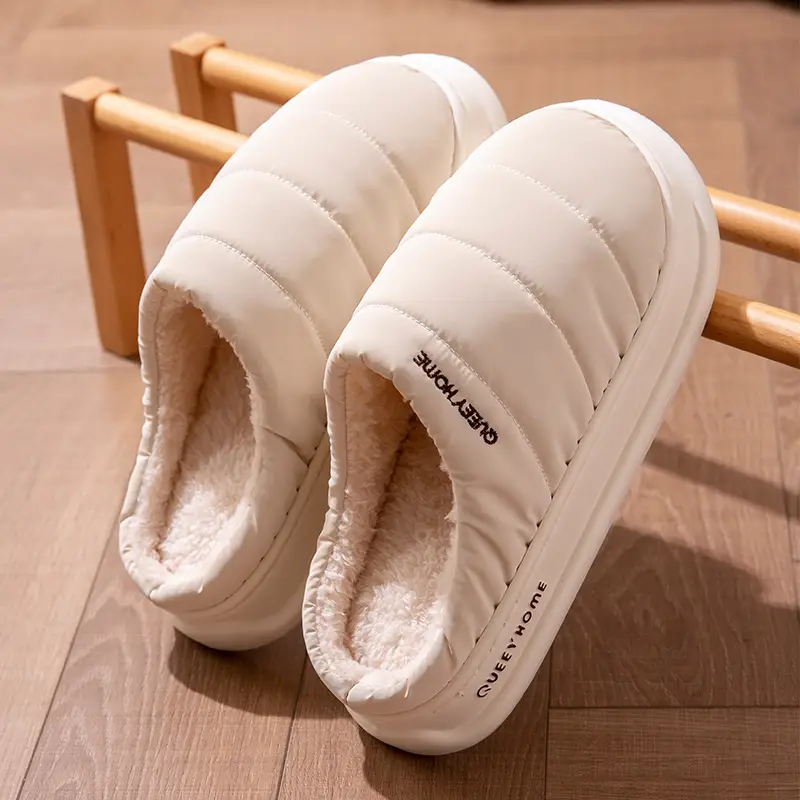 Cotton Slippers Men's Autumn and Winter 2025 New down Cloth Home Indoor Non-Slip Couple Warm Plush Slippers Women